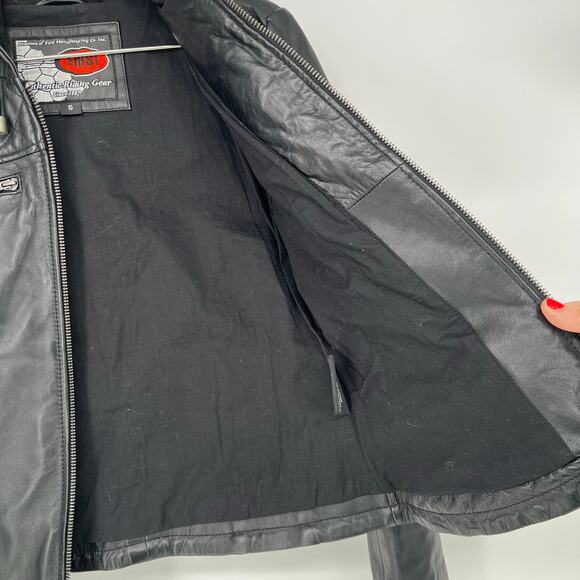 First Classics Black Leather Quilted Hooded Biker Jacket - Picture 10 of 10